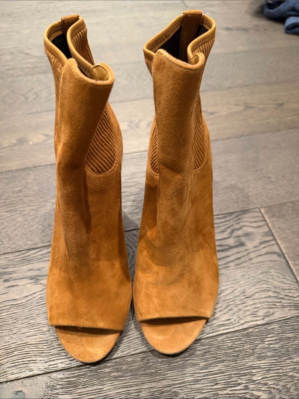Vince Women’s Suede Peep-Toe Ankle Boots in Cognac